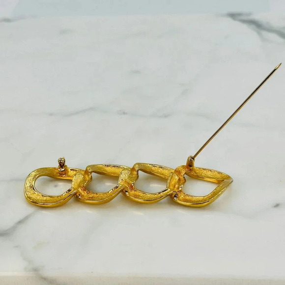 Vintage Curb Link Bar Brooch Chunky Statement Gold-tone 80s 90s Estate - Picture 7 of 9